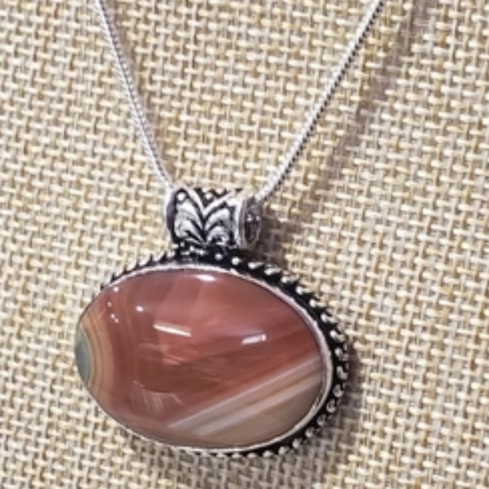 Unisex Handmade Botswana Lace Agate 925 Necklace